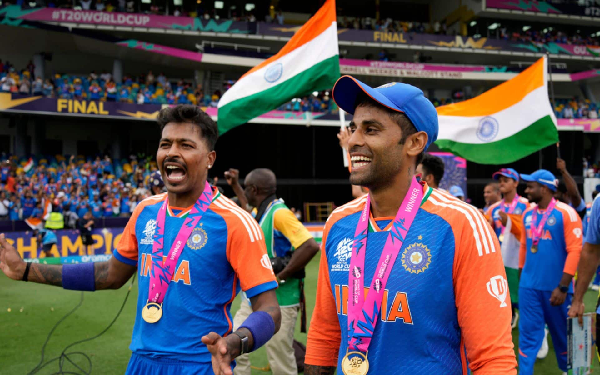 Hardik Pandya and Suryakumar Yadav after India beat South Africa [AP]